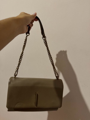 Shoulder bag used dark beige leatherette in good condition