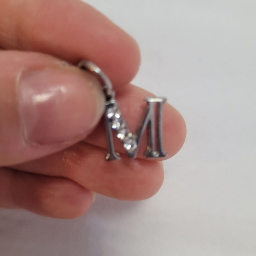 Silver letter "M" pendant with 4 rhinestones