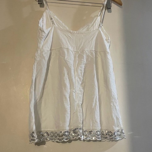 Top Rich new with sequins, fringes and adjustable straps, white and silver, size S
