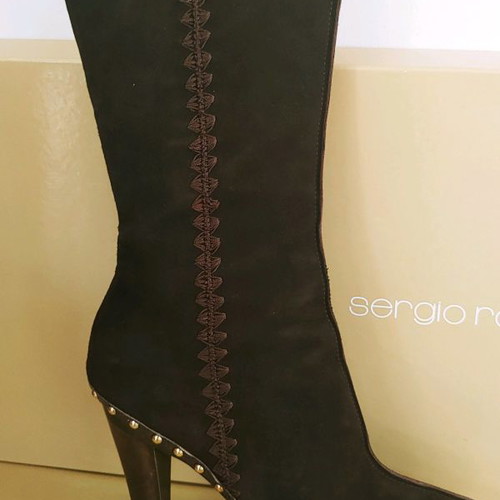 Sergio Rossi boots used brown leather-suede, size 41