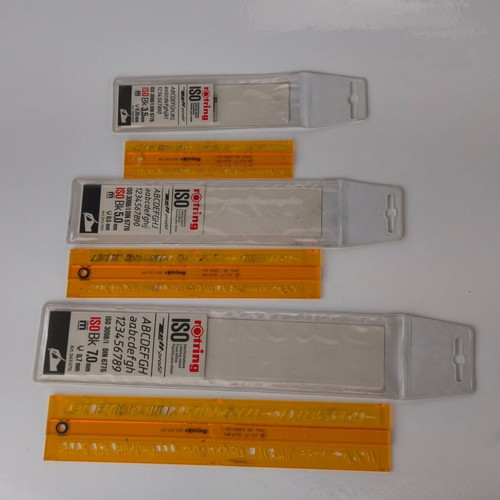Rotring ISO DIN Technical Drawing Stencil Set used, 3 sizes