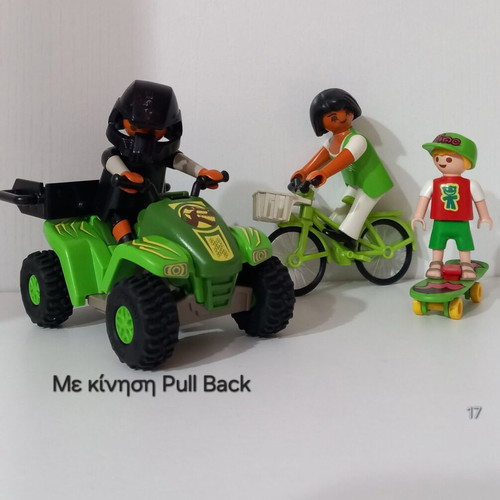 Playmobil figures with scooter, bicycle & quad bike used set of 3