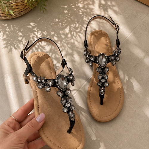 Sandals with rhinestones like new, size 38, black and gray
