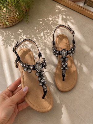 Sandals with rhinestones like new, size 38, black and gray