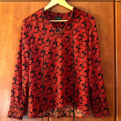 Milk & Honey Red Floral Blouse Used Size M