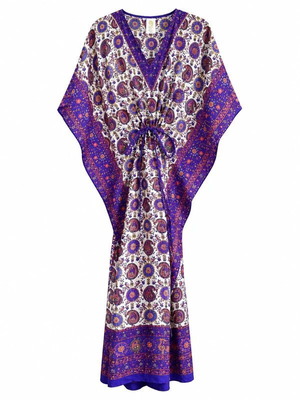 Boho Kaftan Dress 100% Viscose Free Size XL-4XL