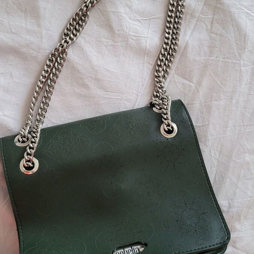 Ophelia handmade leather crossbody bag like new green with silver chain