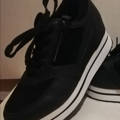 Sneakers size 38 new, leatherette and suede, black and white