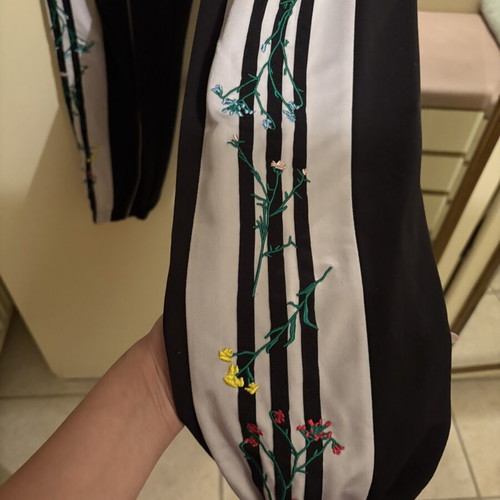 Adidas pants used with minor sewn detail, black and white, size S