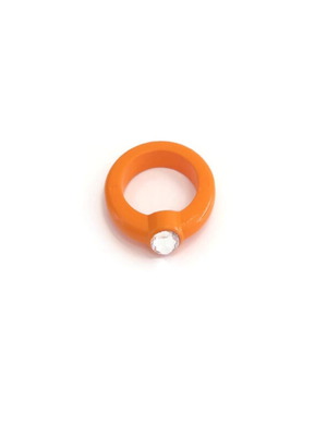 Acrylic ring new, orange with rhinestones, size 56