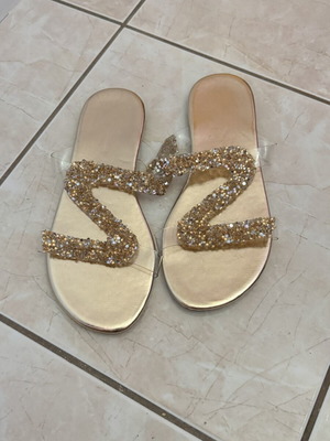 Slippers pink gold new, size 38, decorated with stones