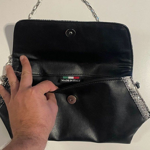Italian genuine leather clutch bag with python print trim