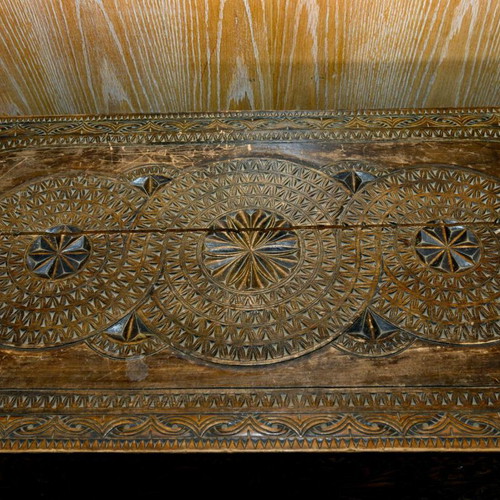 Skyrian carved wooden chest used antique