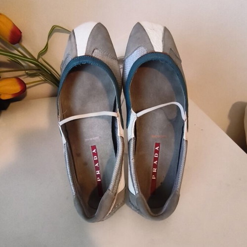 Prada leather ballerinas used, size 38.5, gray and blue
