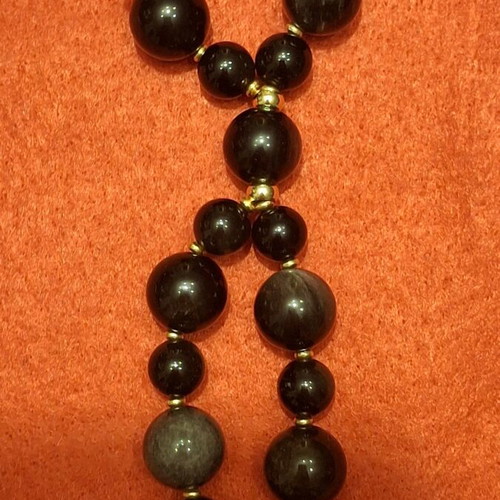Memento Mori Necklace with Silver Obsidian and Cross with Skulls like new