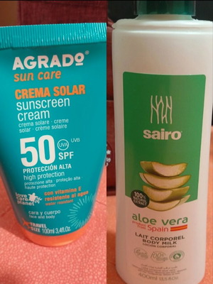 Σετ Agrado SPF50 αντηλιακό και Sairo Aloe Vera body milk καινούργιο