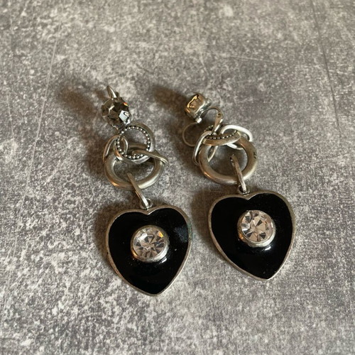 Dangling earrings with black hearts like new