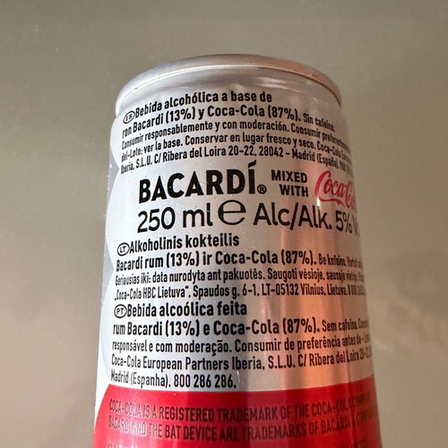Bacardi Coca Cola 250ml can Spanish edition