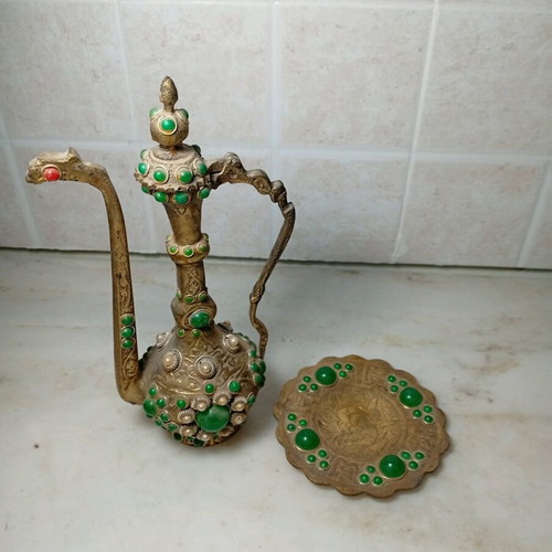 Decorative Oriental Jug used with green stones and pearls