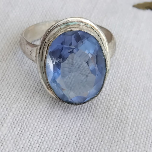 Vintage Silver Ring 925 with Large Blue Topaz, Like New