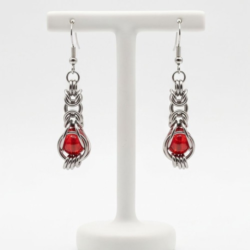Gothic earrings with red stone, new, stainless steel, hypoallergenic