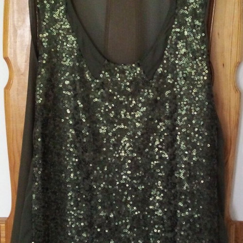 Mango dark green top like new, size L/XL, sequins and chiffon