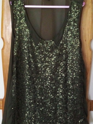 Mango dark green top like new, size L/XL, sequins and chiffon