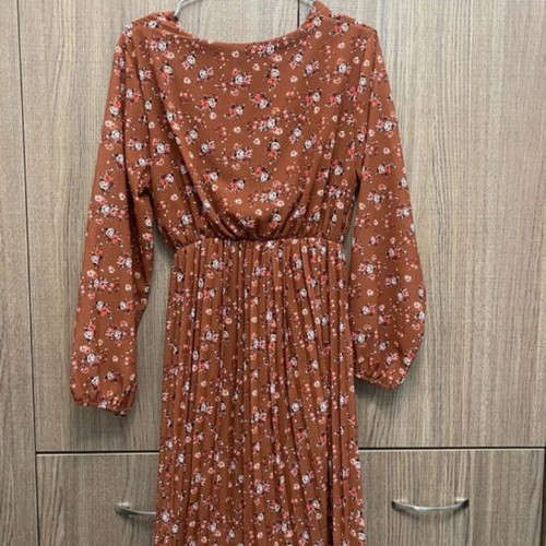 Women's midi dress with floral pattern like new, brown