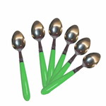 Metal spoons 15.5cm green with plastic handle set of 6