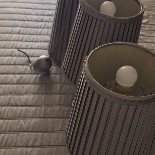 Set of lamps with two table lamps and one ceiling lamp, gray
