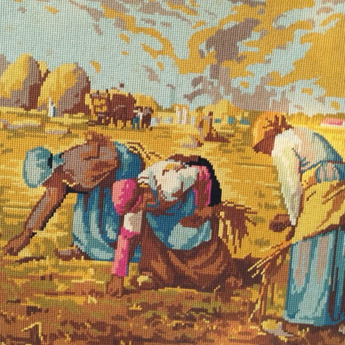 Hand-embroidered painting The Gleaners used with oak frame