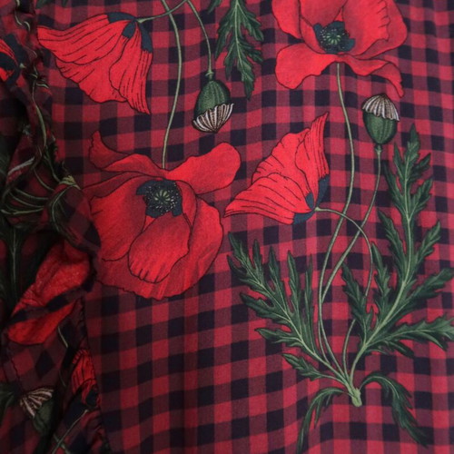 Zara oversized shirt like new, burgundy checkered with poppies