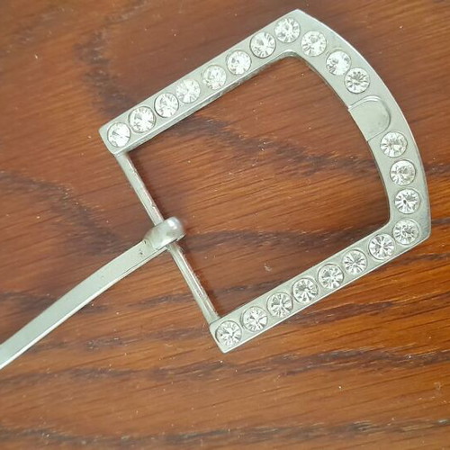 Belt buckle used, matte silver with rhinestones