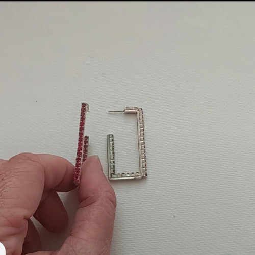 Earrings with stones in red color like new, rectangular shape