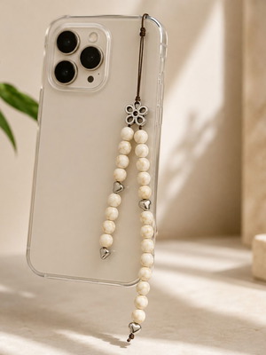 Handmade mobile charm with white howlite beads, hearts and metal flower