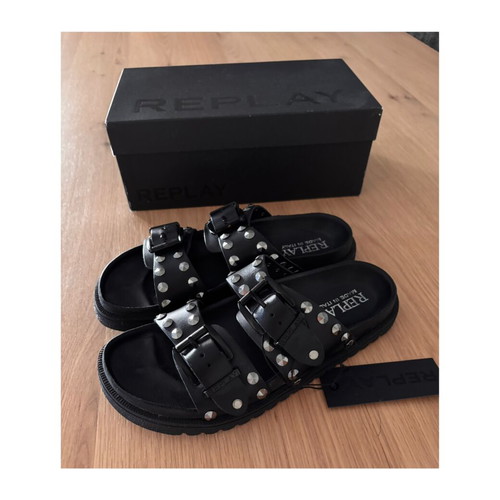 Replay Goya Buckles Leather Slides Size 39 New