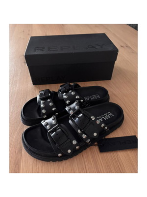 Replay Goya Buckles Leather Slides Size 39 New