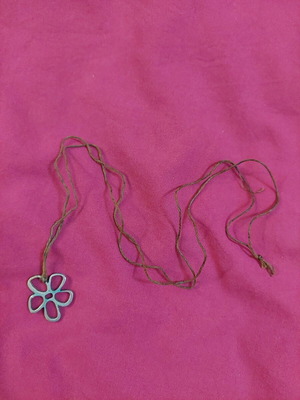 Long necklace used with flower shape brown and silver