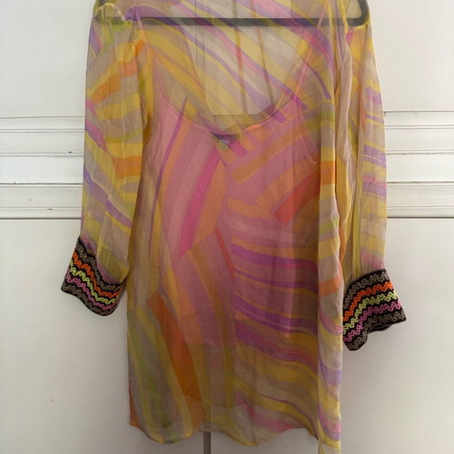 Missoni blouse sheer with inner top and cloth belt like new, pink multicolor