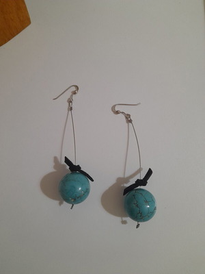 Handmade earrings new with steel, lava stones, suede leather and turquoise