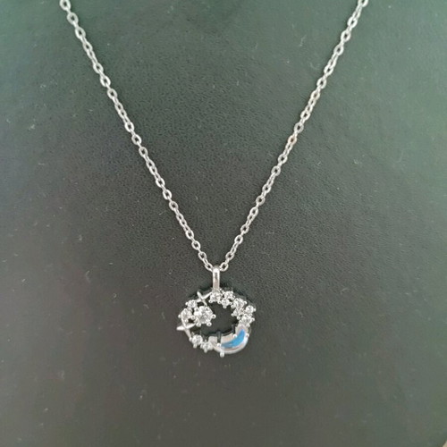 Moon and stars necklace stainless steel new, silver
