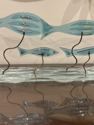 Handmade large glass and brass sculpture with fish design