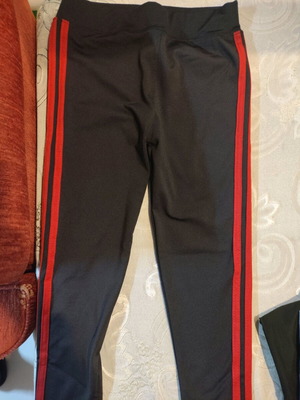 Leggings black with 3 red stripes new, size S/M