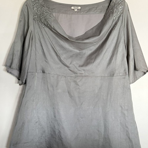 Noa Noa gray silk blouse with shoulder embroidery, like new, size S