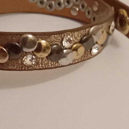 Sincera women's leather bracelet with studs and rhinestones