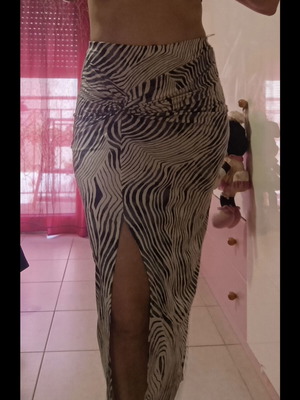Midi skirt, beige and blue