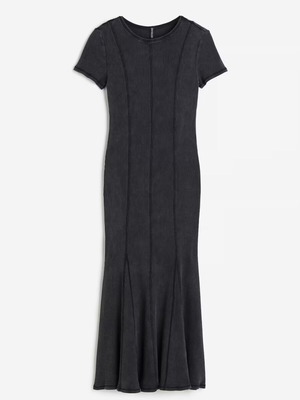 Flatlock-seam flared-skirt dress H&M like new, black and grey, size L