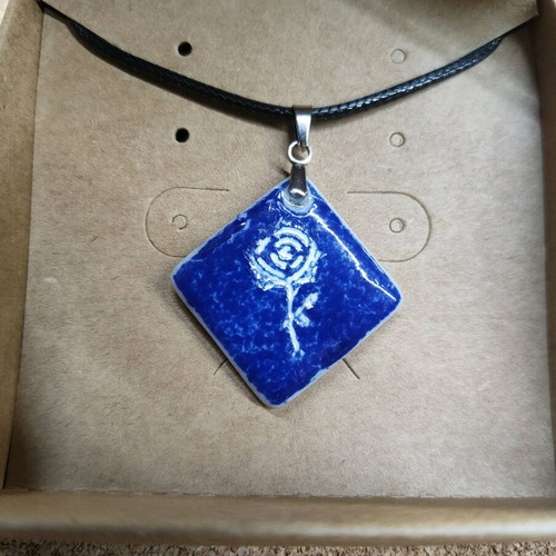 Blue Rose necklace new, handmade from tile