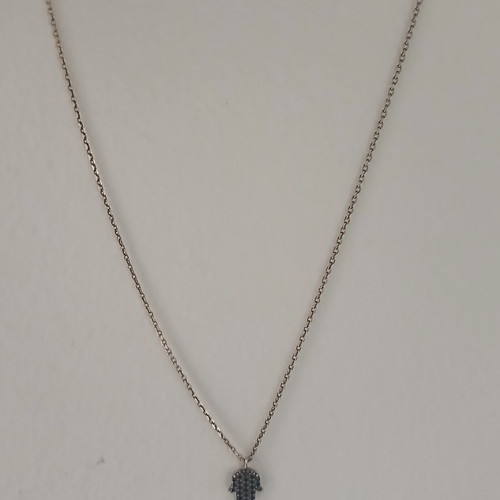 Silver necklace 925 Hamsa with black cubic zirconia pendant like new