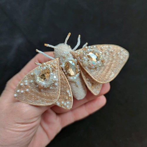 Butterfly brooch new, beige, handmade